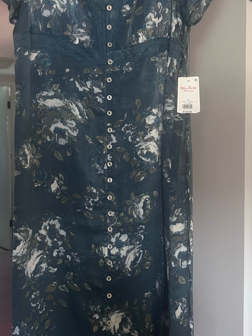 Lucky Brand Teal Floral Button-Front Maxi Skirt
